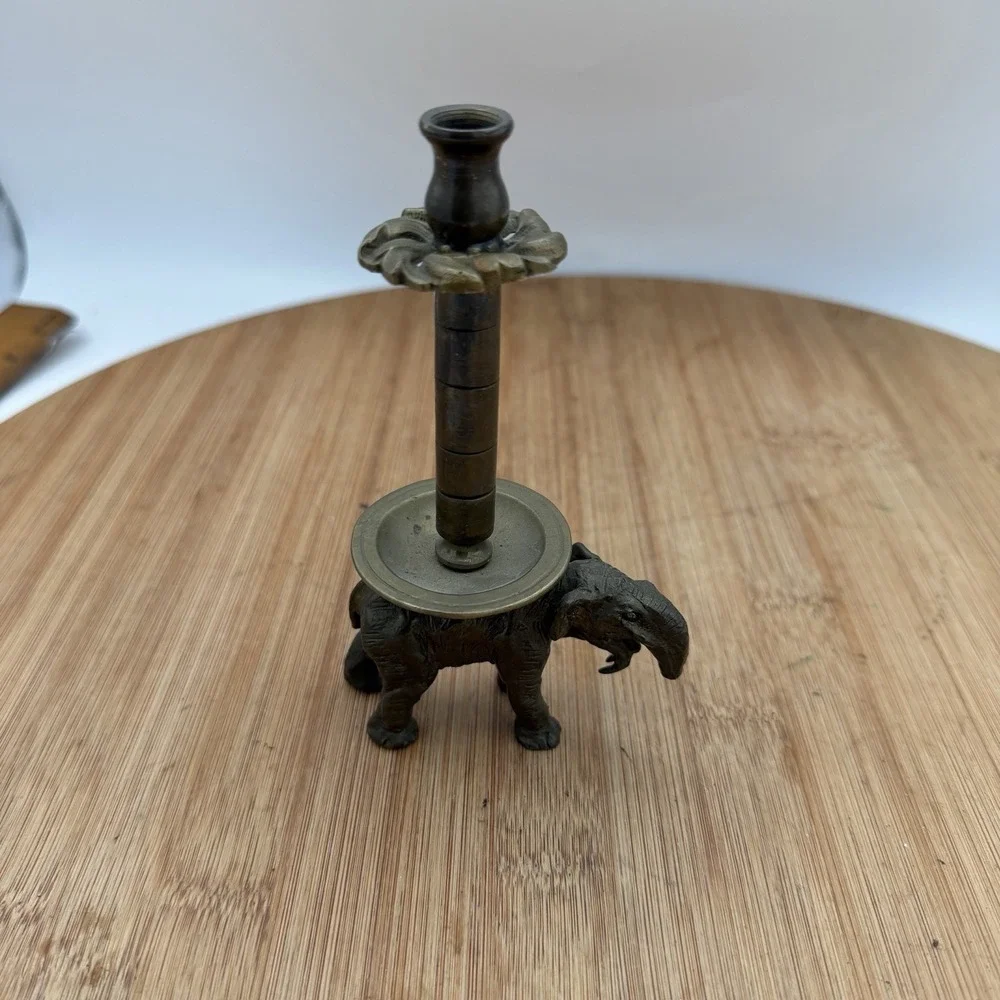 Vintage Solid Brass Elephant‎ Corkscrew Candle Base Barware